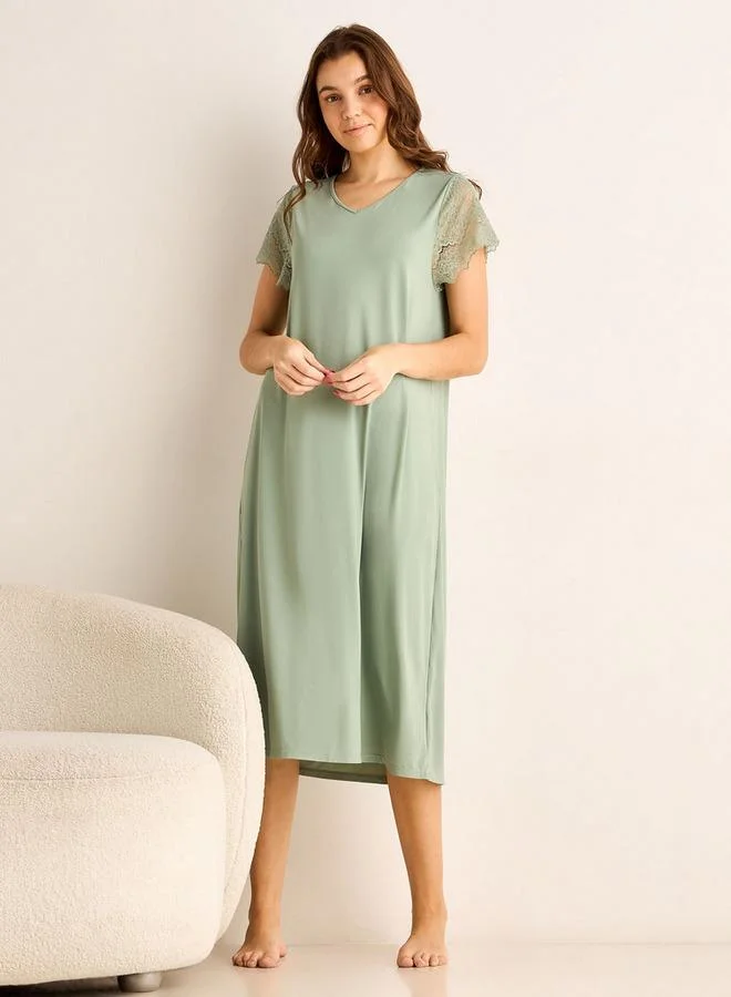 Splash FAV Midi Night Dress Lace Sleeves