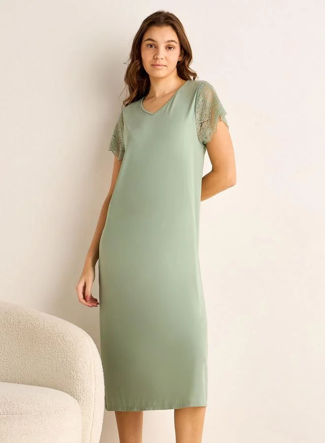 Splash FAV Midi Night Dress Lace Sleeves