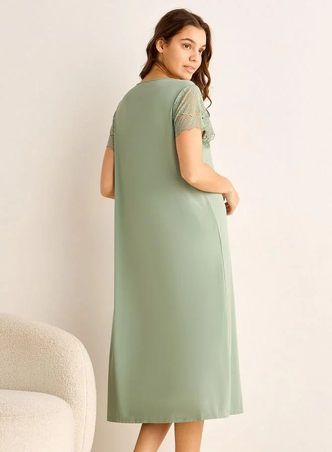 Splash FAV  Midi Night Dress Lace Sleeves for Women | Best Price UAE