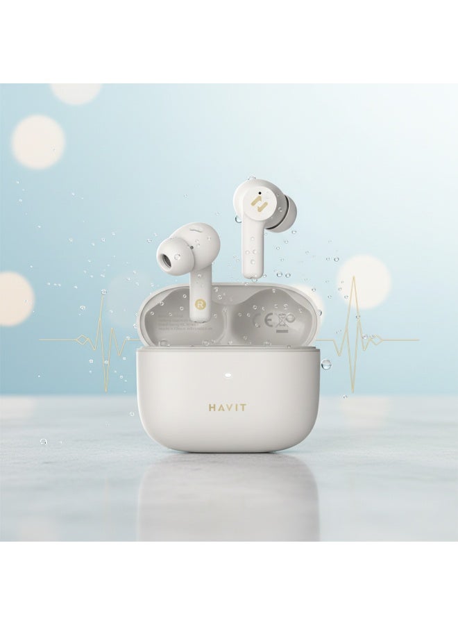 havit True Wireless Earbuds with Active Noise Cancellation (ANC), Dual-Mic ENC, 10mm Dynamic Drivers, Bluetooth Earphones for Music & Calls, 55ms Low Latency Gaming Mode, Dual Device Connection, Wireless Headphones for Gaming & Entertainment, Immersive Stereo Sound, Up to 16H Battery Life with Charging Case – Beige - Image 5