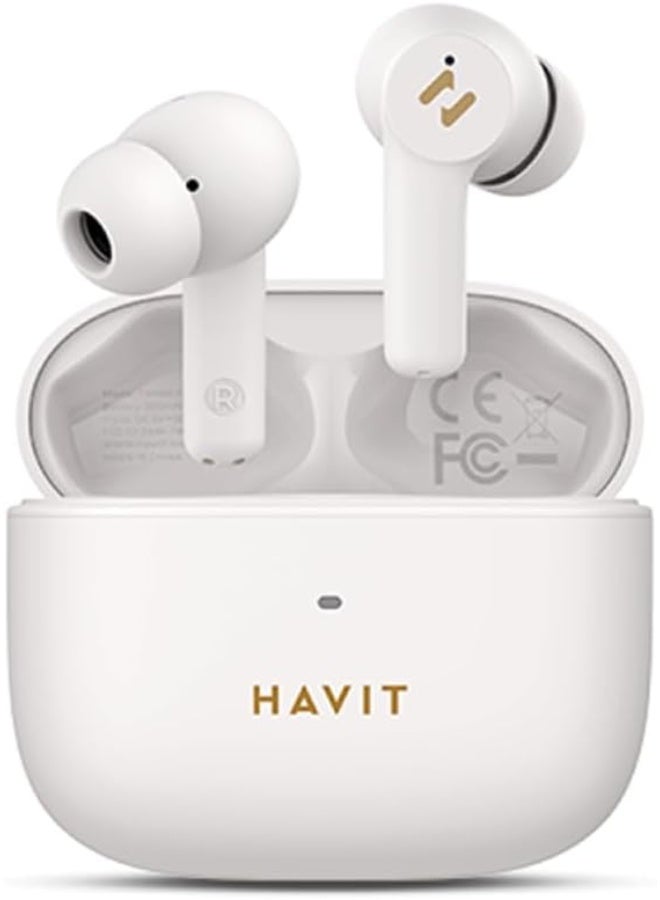 havit True Wireless Earbuds with Active Noise Cancellation (ANC), Dual-Mic ENC, 10mm Dynamic Drivers, Bluetooth Earphones for Music & Calls, 55ms Low Latency Gaming Mode, Dual Device Connection, Wireless Headphones for Gaming & Entertainment, Immersive Stereo Sound, Up to 16H Battery Life with Charging Case – Beige - Image 1