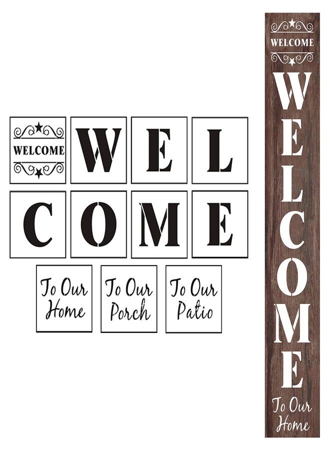 REOLAN Welcome Stencils for Painting on Wood - 11 Pack Large Vertical Welcome Sign Stencil Templates for Wood Signs, Reusable Letter Stencils for Home, Patio, Porch Signs & Front Door Decorations - Image 1