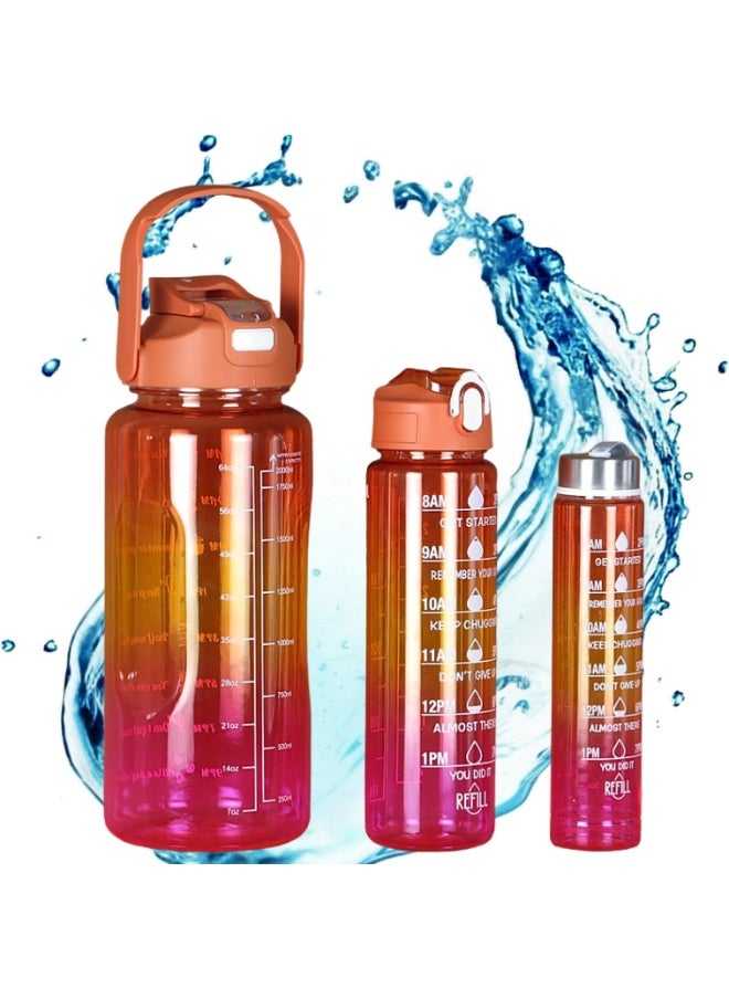 VIO Set of 3 Sports Water Bottles 3 Pack Leakproof Motivational Sports Water Bottle with Time Markings Drinking Water Bottle Water Jug with Capacity Marker Water Tumbler for School Office Work Home Gym Yoga Sports Exercise Fitness Cycling Outdoor Men Women Kids 2000 ML 2L 900 ML 500 ML Gift Party Favors Back To School Must Haves  - Image 1