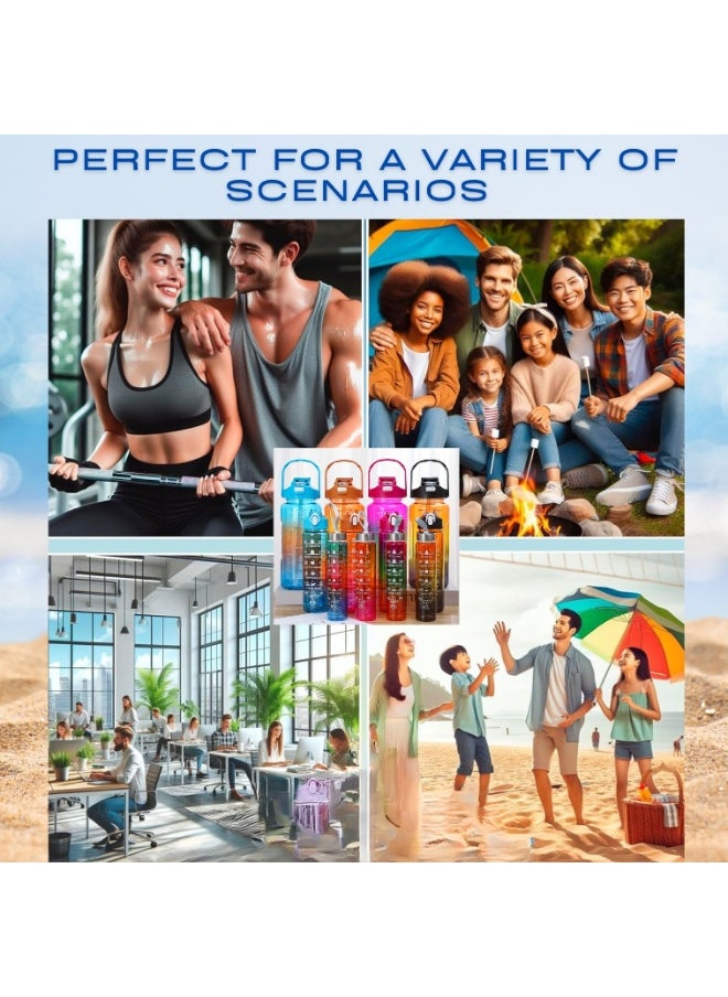 VIO Set of 3 Sports Water Bottles 3 Pack Leakproof Motivational Sports Water Bottle with Time Markings Drinking Water Bottle Water Jug with Capacity Marker Water Tumbler for School Office Work Home Gym Yoga Sports Exercise Fitness Cycling Outdoor Men Women Kids 2000 ML 2L 900 ML 500 ML Gift Party Favors Back To School Must Haves  - Image 3