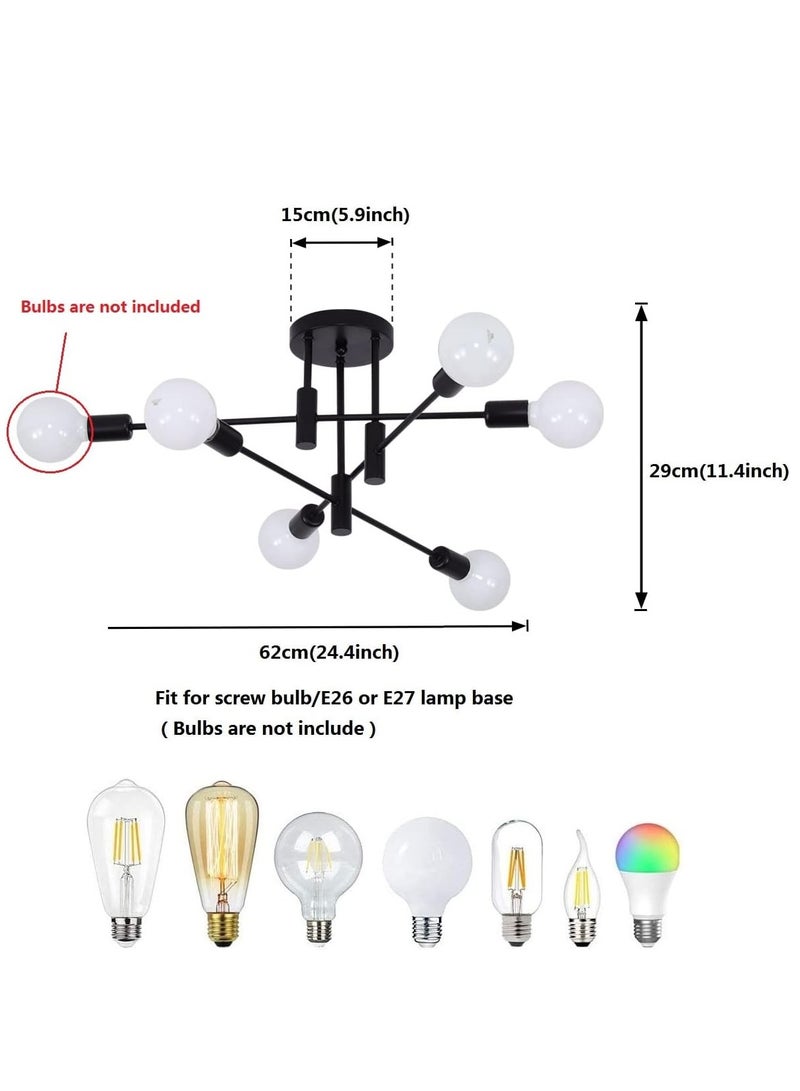 Mid Century Sputnik Chandelier Modern Ceiling Lighting 6 Lights Adjustable Industrial Mount Pendant Light Fixture For Kitchen Living Dining Room Bedroom Foyer