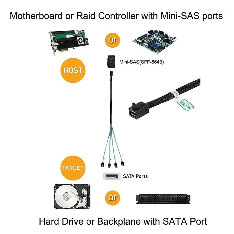 Chenyang Mini SAS SFF-8643 Host 1 to 4 SATA 7Pin Target Hard Disk 6Gbps Data Server Raid Cable 1.0M - Image 2