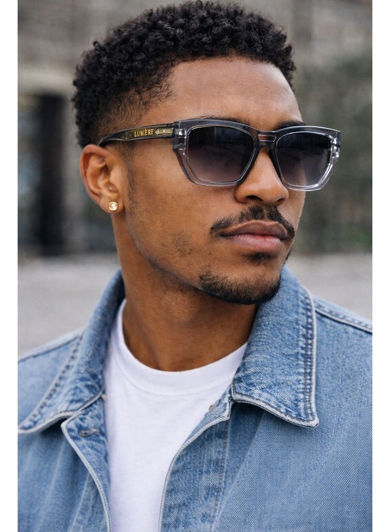 LUMIERE Luxury Square Frame Sunglasses for Men – Transparent Grey Acetate Frame with Gradient UV Protection Lenses | Premium Designer Style Eyewear – Lumière Collection - Image 1