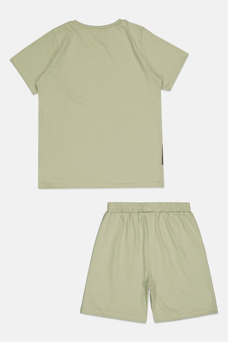 Kids Boy 2 Pcs Superman T-Shirt And Short Set, Sage Green
