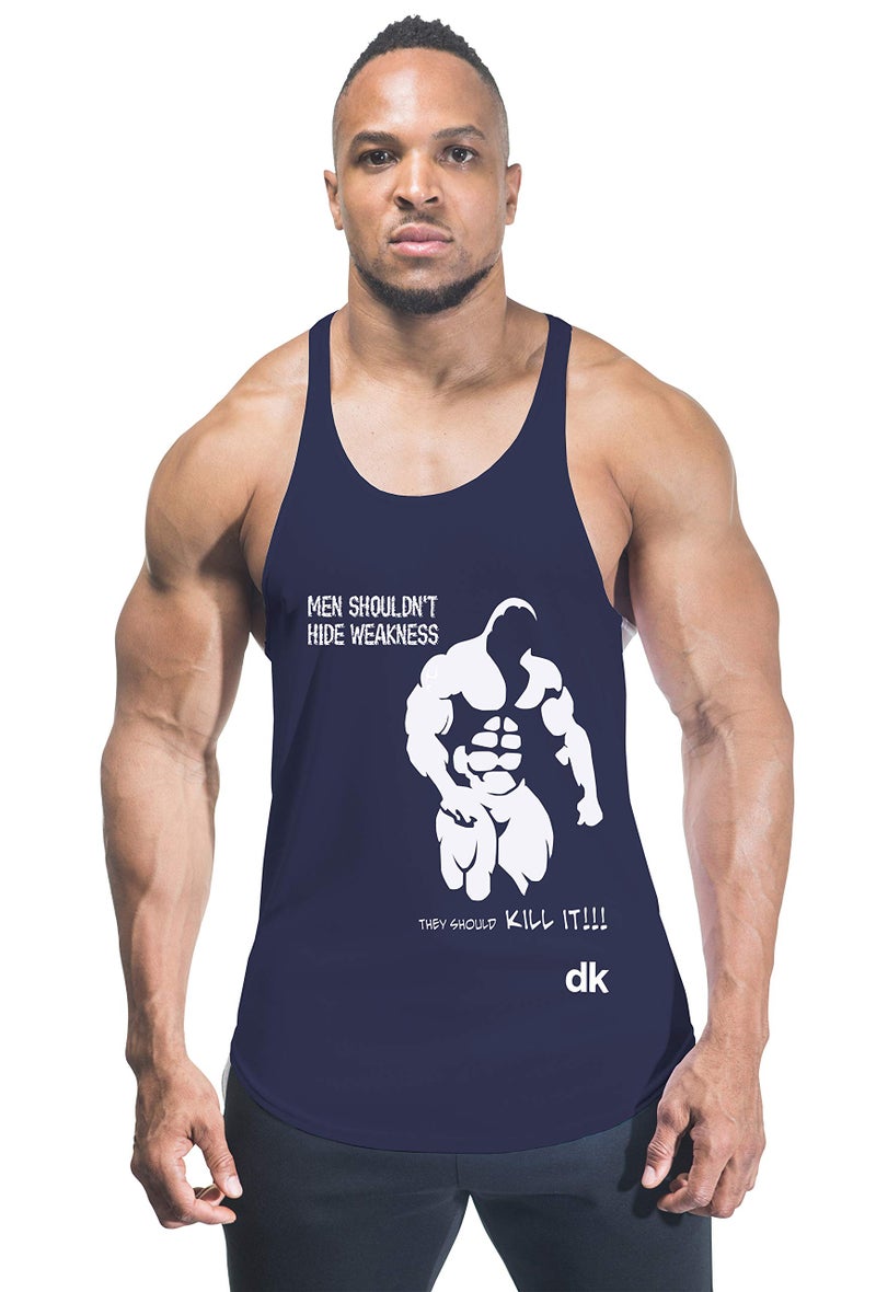 DECISIVE Bodybuilding Tank Top (Men Shouldn't Print) Vest- Navy Blue-Small - Image 2