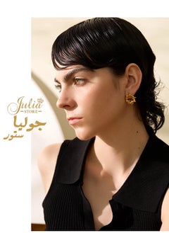 جوليا ستور أقراط ذهبية للنساء، أقراط دائرية سميكة على شكل زهرة حلزونية، أقراط سميكة غير منتظمة من الفولاذ المقاوم للصدأ مطلية بالذهب عيار 18 قيراطًا، مجوهرات خفيفة الوزن مضادة للحساسية  - Image 4
