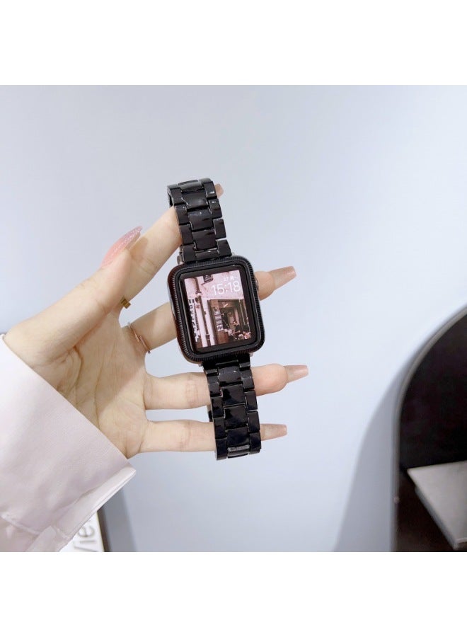 Loquat For Apple Watch Strap Colorful Fritillaria Shell Color Resin Glacier For Iwatch Watch Strap For Applew-Color:Black Case-Exterior Dimension:38mm  - Image 1