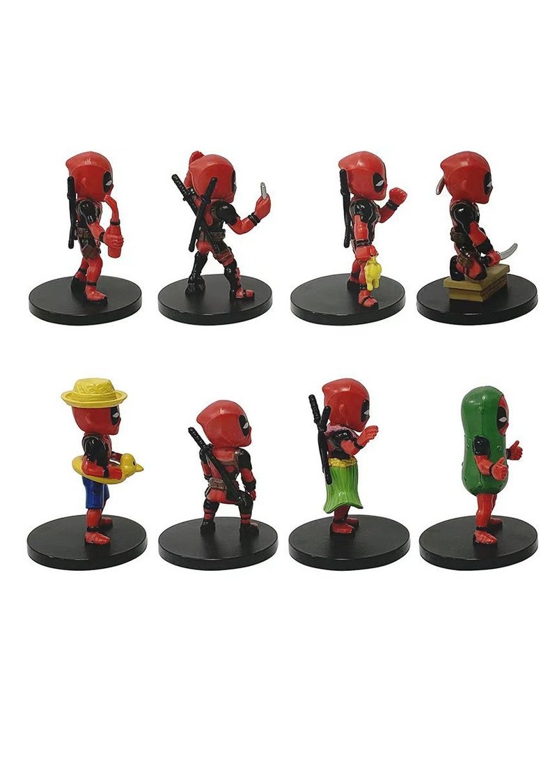 General - Q version of 8 Deadpool animation figure models, Marvel hero small and cheap film and television car small ornament doll (7-8cm) - Image 1