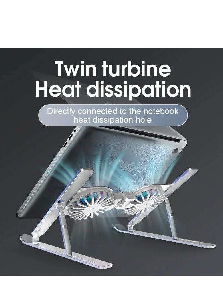 "Laptop Stand for Desk with Cooling Pad & Fan - 7 Levels Adjustable Aluminium Laptop Holder & Notebook Riser for MacBook Pro/Air, HP, Lenovo, Sony, Dell, More 10-15.6” Laptops (Silver)" - Image 2