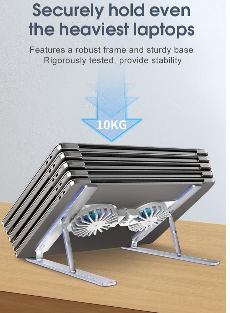 "Laptop Stand for Desk with Cooling Pad & Fan - 7 Levels Adjustable Aluminium Laptop Holder & Notebook Riser for MacBook Pro/Air, HP, Lenovo, Sony, Dell, More 10-15.6” Laptops (Silver)" - Image 5