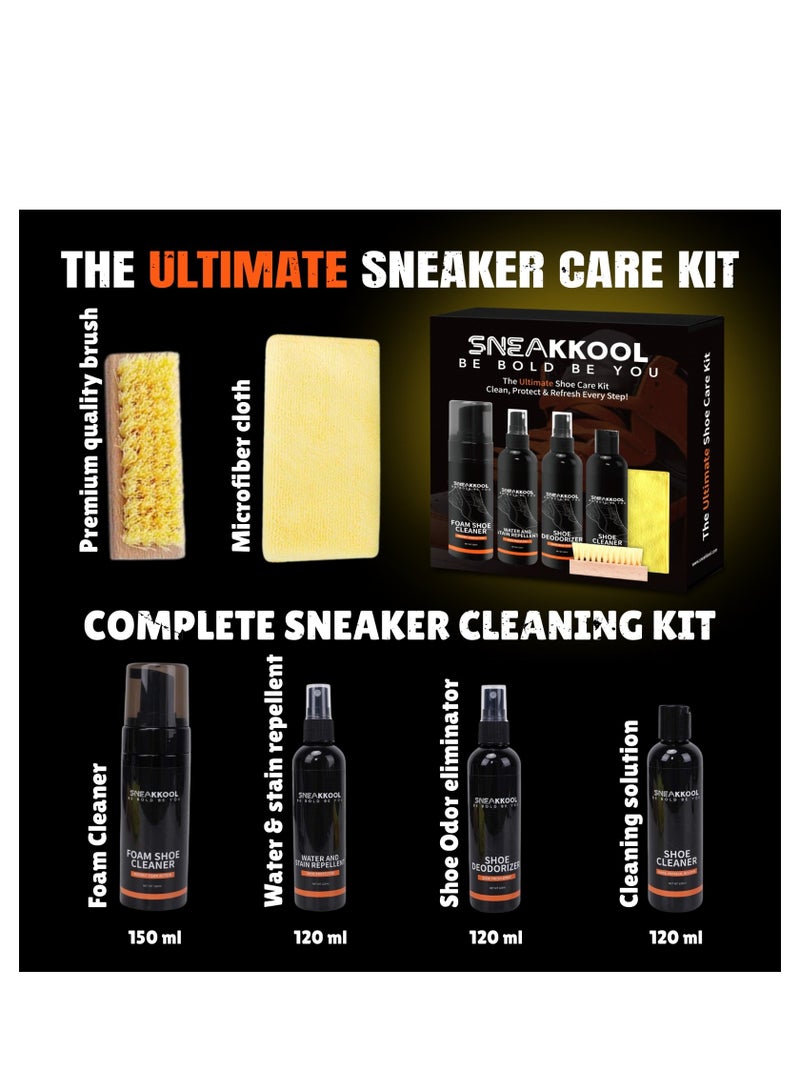 Sneakkool Premium 6-in-1 Sneaker & Shoe Cleaning Kit – Foam Cleaner, Water-Repellent, Odor Eliminator, Brush & Microfiber Towel – Safe for Leather, Suede, Canvas – Deep Clean Sneakers Fast - Image 2