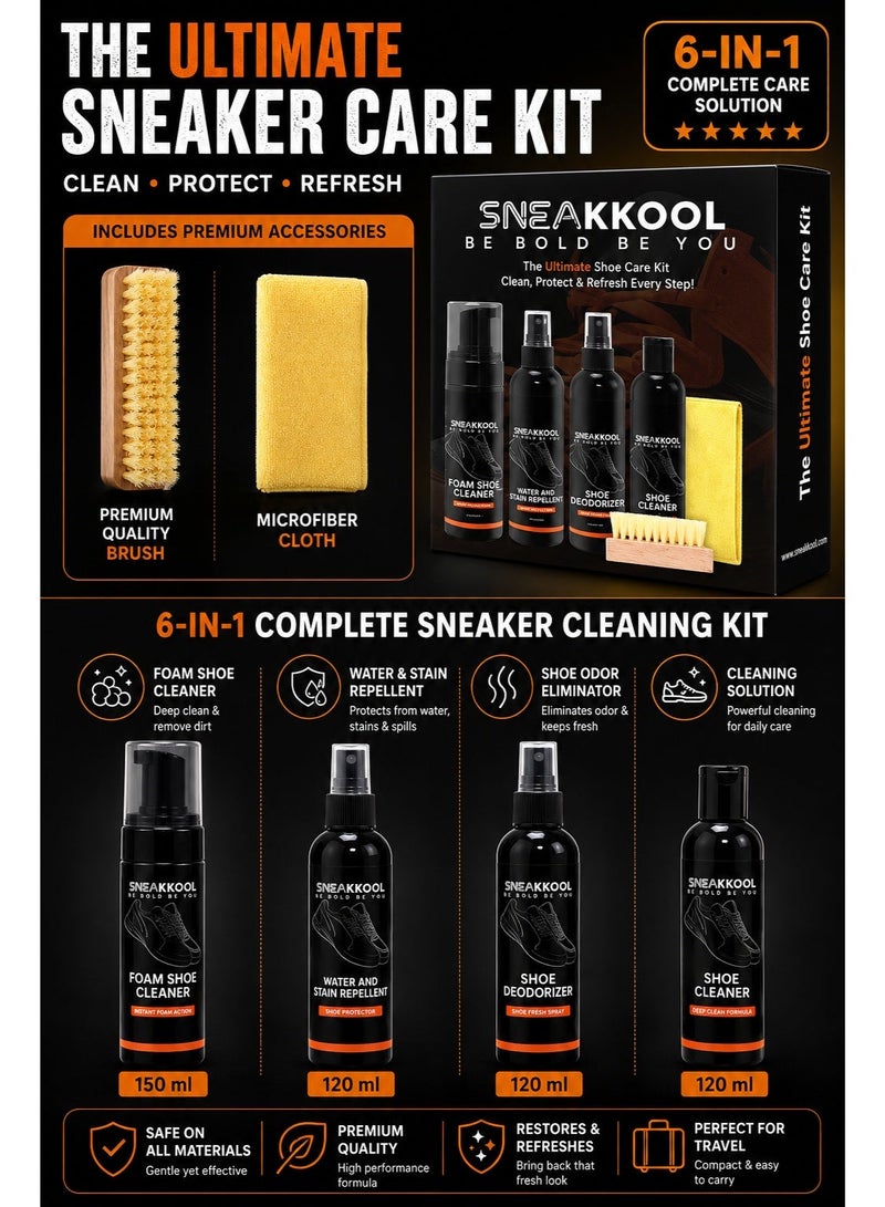 سنيكول مجموعة تنظيف الأحذية الرياضية Sneakkool - منظف رغوي، محلول تنظيف الأحذية، مزيل للروائح، واقي أحذية مقاوم للماء والبقع - مجموعة شاملة للعناية بالأحذية للجلد والشمواه والقماش والنوبوك وغيرها - Image 4