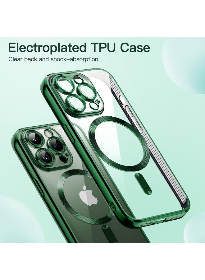 iPhone 13 Pro Max Clear Case with MagSafe Wireless Charging Compatible Back Cover with Electroplating Shockproof Frame-GREEN - Image 2