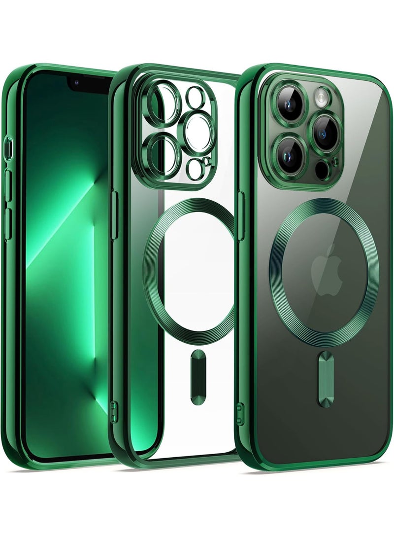 iPhone 13 Pro Max Clear Case with MagSafe Wireless Charging Compatible Back Cover with Electroplating Shockproof Frame-GREEN - Image 1