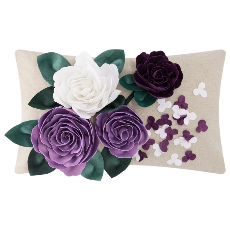 Kingrose 3D Floral Throw Cover Cover Coushion Coushion Cover Covers Decorative Palow Case لأريكة أريكة غرفة نوم غرفة المعيشة ربيع 12 × 20 بوصة الأرجواني - Image 1