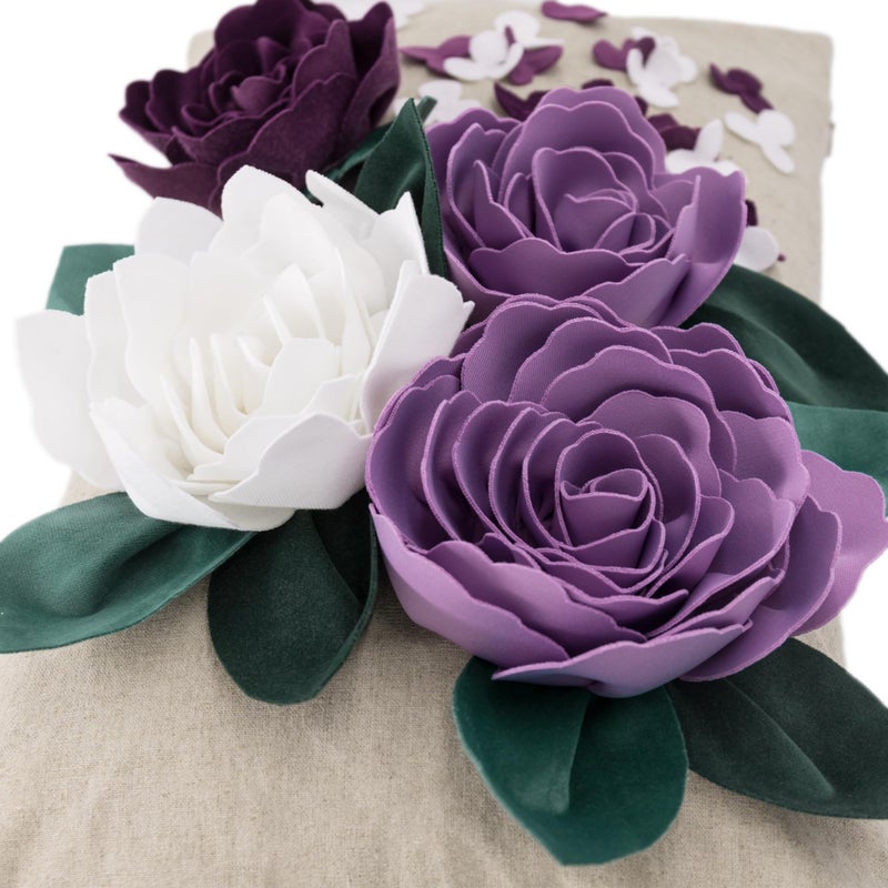 Kingrose 3D Floral Throw Cover Cover Coushion Coushion Cover Covers Decorative Palow Case لأريكة أريكة غرفة نوم غرفة المعيشة ربيع 12 × 20 بوصة الأرجواني - Image 3