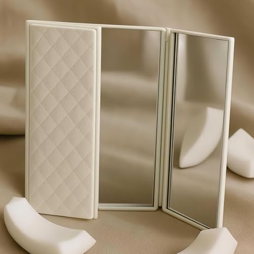 TOMATUS Tri-Fold Makeup Mirror with Stand | Travel-Friendly Vanity Mirror | Portable and Compact Tabletop Folding Mirror for Beauty, Skincare, Pack of 1, White - Image 1