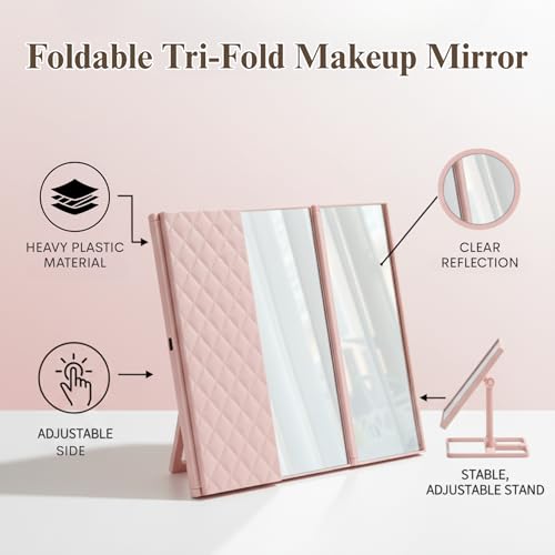 TOMATUS Tri-Fold Makeup Mirror with Stand | Travel-Friendly Vanity Mirror | Portable and Compact Tabletop Folding Mirror for Beauty, Skincare, Pack of 1, White - Image 3