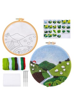 KASTWAVE Embroidery Kits, Needle Felt Starter Set for Beginners, Wool Needle Felt Set with Embroidery Hoop Color Threads Felt Needle Picture Frame for Arts and Crafts Hobbyists  - Image 1