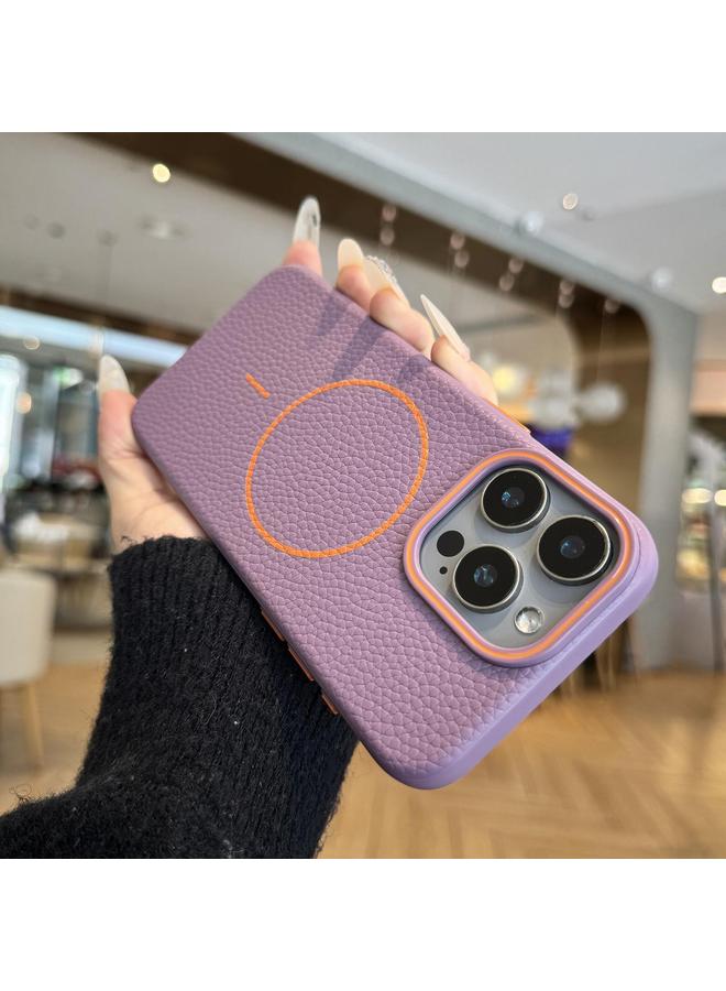 اس-توب جراب لهاتف iPhone 15 Pro مصنوع من مادة TPU ذات حلقة برتقالية MagSafe Litchi Grain - Image 1