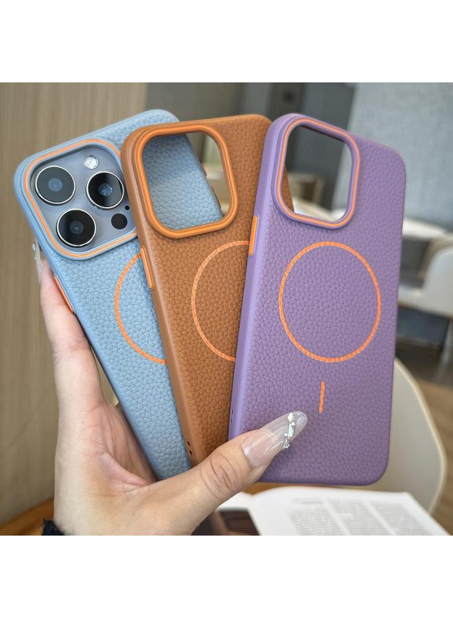 اس-توب جراب لهاتف iPhone 15 Pro مصنوع من مادة TPU ذات حلقة برتقالية MagSafe Litchi Grain - Image 2