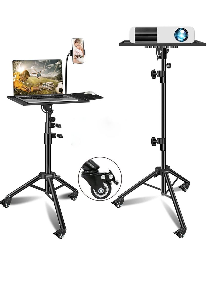 GENNEXT Universal Workstation Projector Tripod Stand with Wheels, Phone Holder [Adjustable Height upto 61” Tiltable 180 Degrees] Rolling Laptop Desk Tripod For Stage, Studio - Image 1