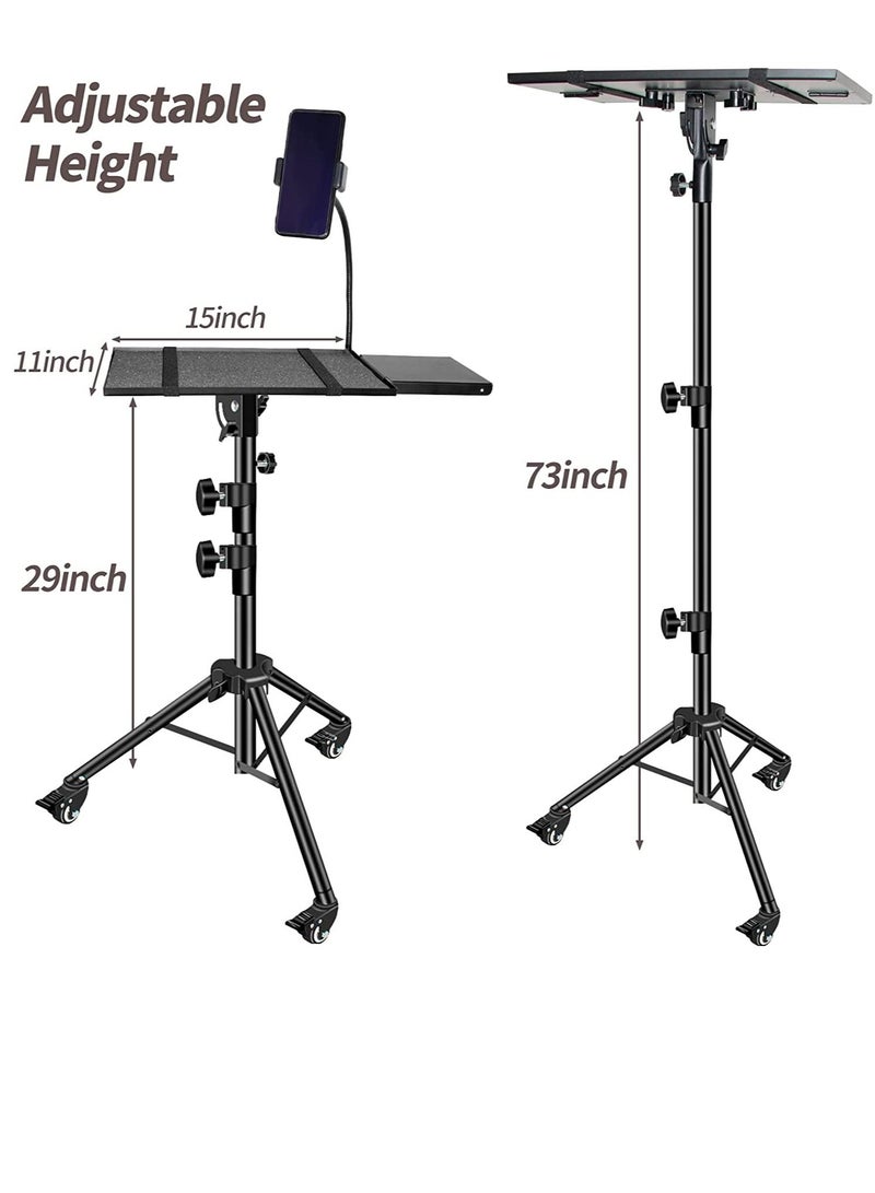 GENNEXT Universal Workstation Projector Tripod Stand with Wheels, Phone Holder [Adjustable Height upto 61” Tiltable 180 Degrees] Rolling Laptop Desk Tripod For Stage, Studio - Image 5