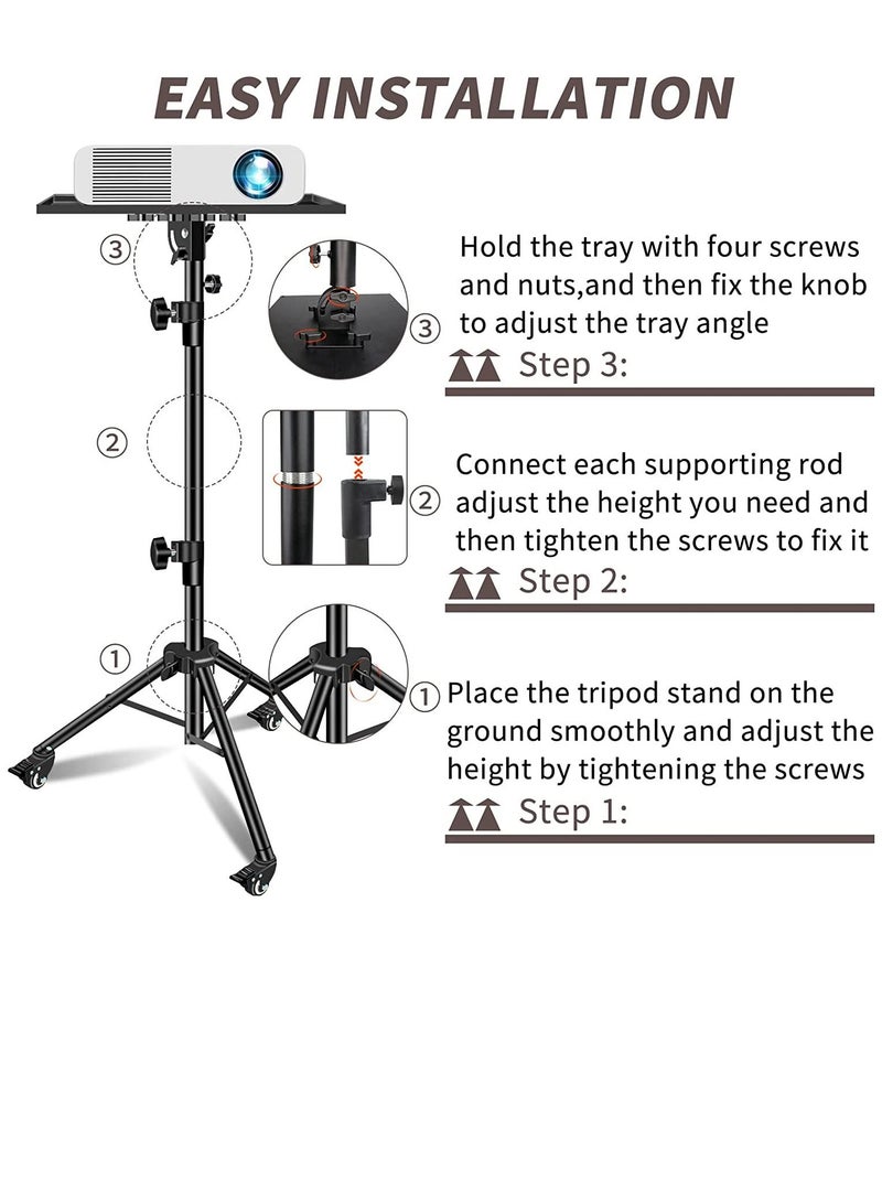GENNEXT Universal Workstation Projector Tripod Stand with Wheels, Phone Holder [Adjustable Height upto 61” Tiltable 180 Degrees] Rolling Laptop Desk Tripod For Stage, Studio - Image 4