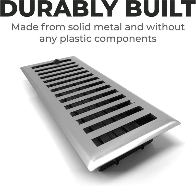Madelyn Carter Contemporary Solid Brass 4" x 10" Floor Vent Cover, Brushed Nickel - Image 2