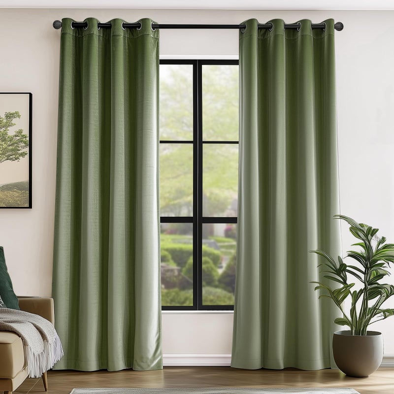 Lazzzy Blackout Velvet Green Thermal Insulated Curtains 96 Inch Long Drapes for Bedroom Window Treatments Grommet Luxury Living Room Drapes Set of 2 Panels Olive Sage