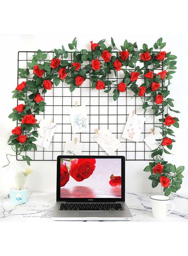 ZWYOQI ELINSON 16 FT Fake Rose Vine Garland Artificial Flowers Plants Hanging Rose Ivy Home Hotel Office Wedding Party Garden Décor (Red/2PCS) - Image 3