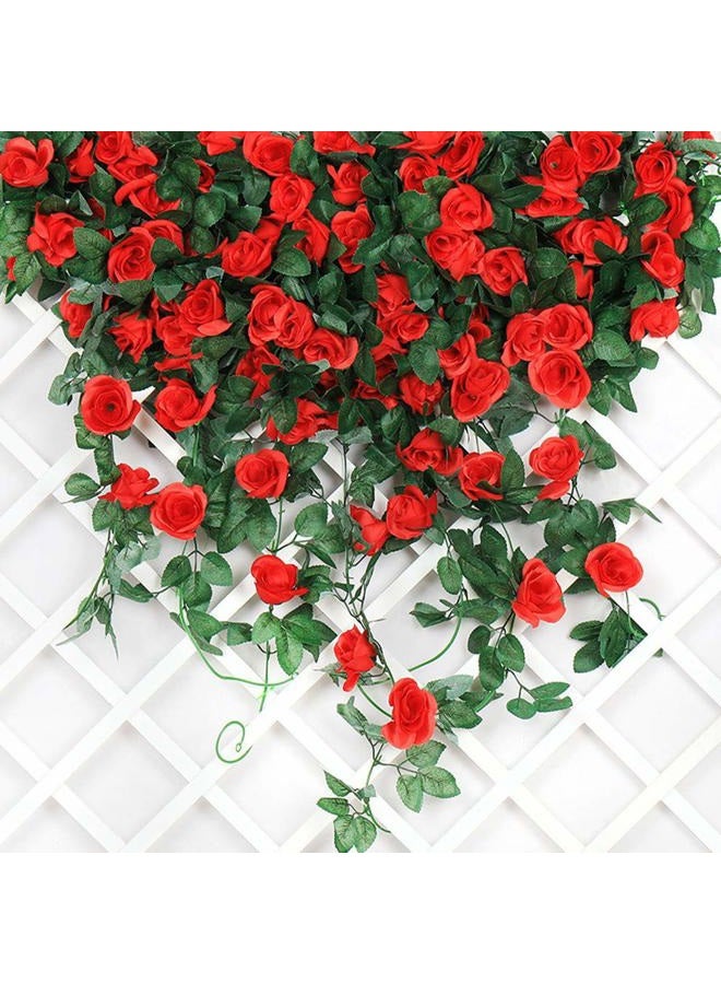 ZWYOQI ELINSON 16 FT Fake Rose Vine Garland Artificial Flowers Plants Hanging Rose Ivy Home Hotel Office Wedding Party Garden Décor (Red/2PCS) - Image 4