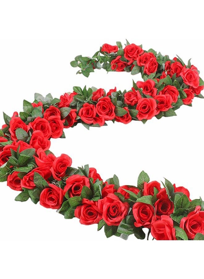ZWYOQI ELINSON 16 FT Fake Rose Vine Garland Artificial Flowers Plants Hanging Rose Ivy Home Hotel Office Wedding Party Garden Décor (Red/2PCS) - Image 1