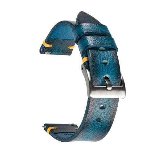 Berfine 22mm Retro Handmade Watch Band, Quick Release Vintage Leather Watch Strap Replacement,Blue - Image 1