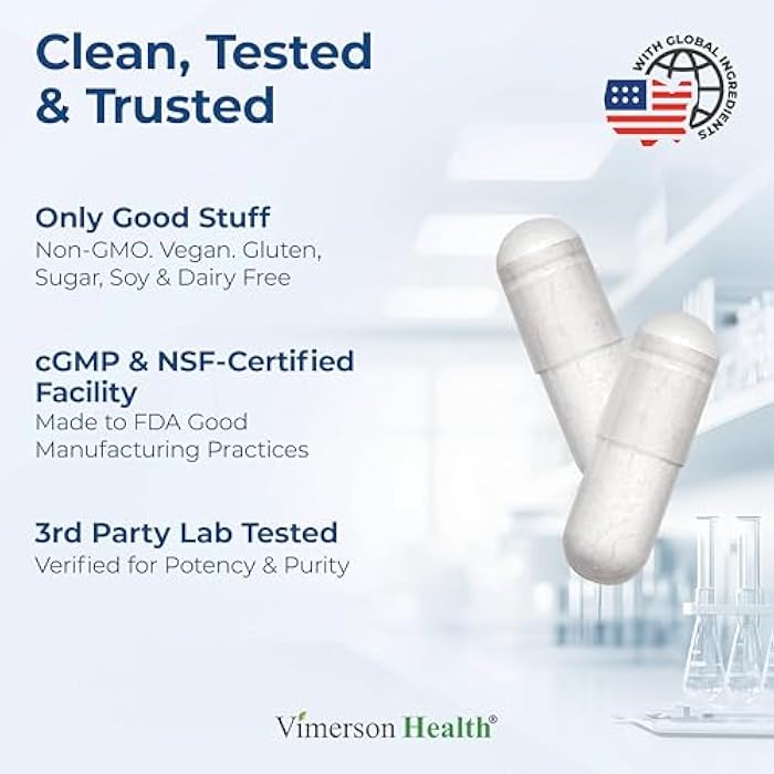 Vimerson Health فيمرسون هيلث مغنيسيوم جليسينات 200 ملغ للنوم والاسترخاء - دعم العقل الهادئ والتوتر - لطيف على المعدة، شكل متاح حيوياً - 60 كبسولة نباتية - Image 4