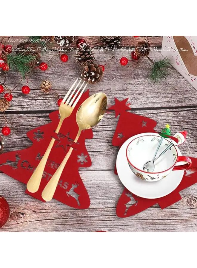 أكياس أدوات المائدة الحديثة لشجرة عيد الميلاد 8 قطع حامل أدوات المائدة الأخضر مفرش المائدة - Image 5