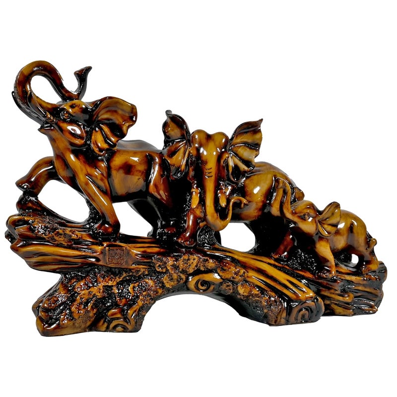 CrafTales CrafTales Elephant Showpiece 177 Inch Long Glossy Wooden Color for Premium Aesthetic Interior Decoration Items Home Decor Items Room Decor Items for Bedroom in Resin - Image 1