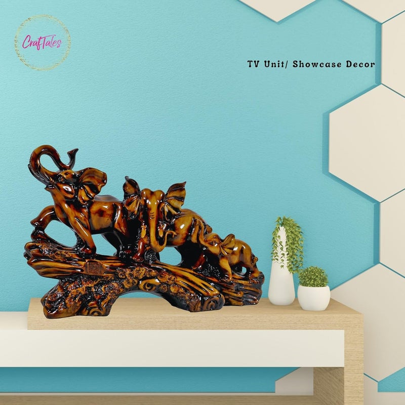 CrafTales CrafTales Elephant Showpiece 177 Inch Long Glossy Wooden Color for Premium Aesthetic Interior Decoration Items Home Decor Items Room Decor Items for Bedroom in Resin - Image 5