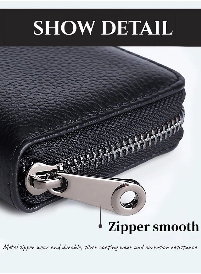 Credit Card Holder Synthetic Leather Small Card Wallet For Women Or Men 20 Card Slots RFID Blocking Accordion Wallet With Zipper - Image 3