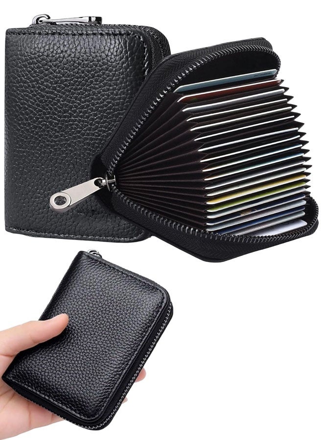 Credit Card Holder Synthetic Leather Small Card Wallet For Women Or Men 20 Card Slots RFID Blocking Accordion Wallet With Zipper - Image 1