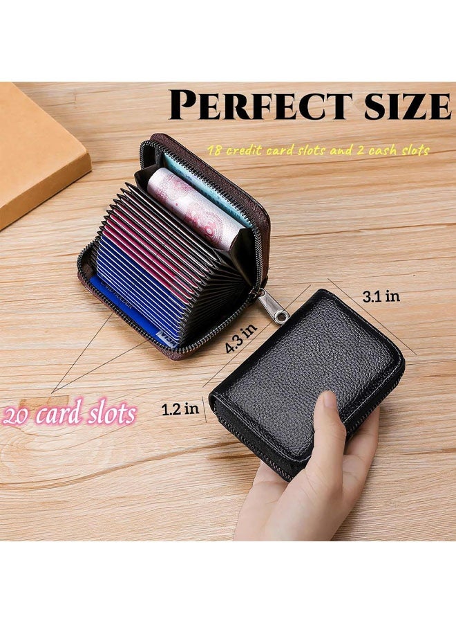Credit Card Holder Synthetic Leather Small Card Wallet For Women Or Men 20 Card Slots RFID Blocking Accordion Wallet With Zipper - Image 2