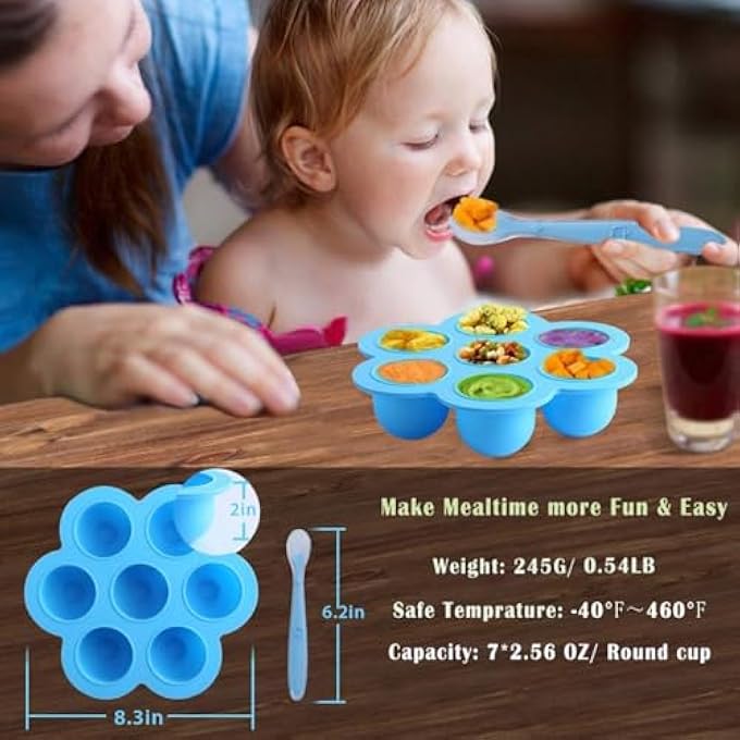 jaffiust The White Shop Silicone Egg Bites Molds And Steamer Rack Trivet With Heat Resistant Handles 7Pcs Set For 6Qt 8Qt Electric Pressure Cooker With 2 Spoons And Silicone Spatula Blue - Image 4