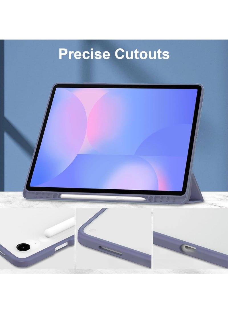 Translucent Case Compatible with Samsung Galaxy Tab S10 FE Plus 13.1 Inch (2025) with Transparent Back Cover and Folding Stand Cover with Pen Holder, Automatic Sleep/wake-up (Lavender)