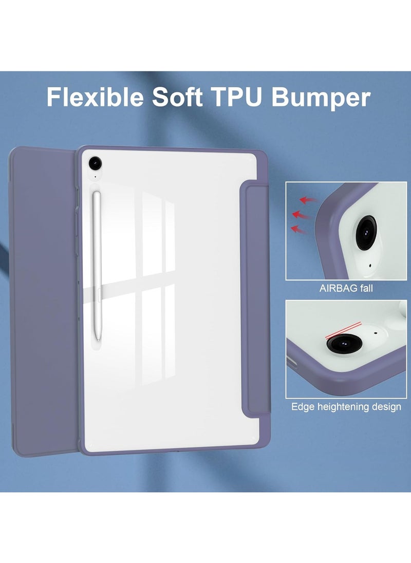 Translucent Case Compatible with Samsung Galaxy Tab S10 FE Plus 13.1 Inch (2025) with Transparent Back Cover and Folding Stand Cover with Pen Holder, Automatic Sleep/wake-up (Lavender)