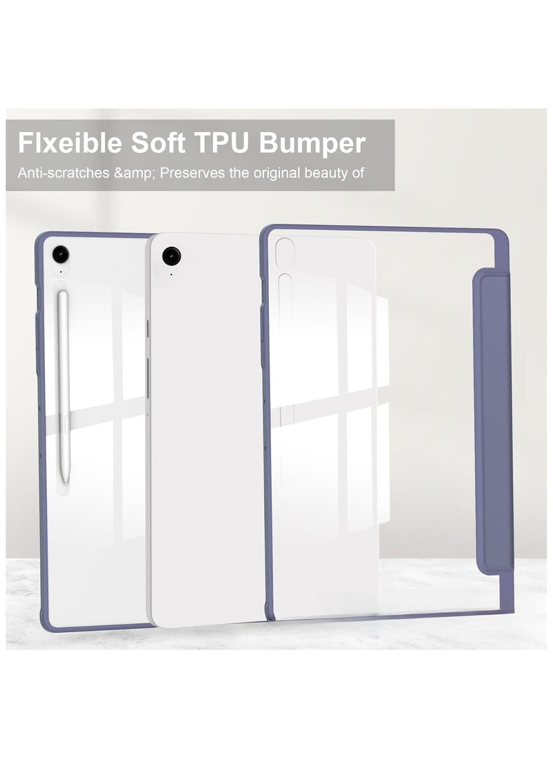 Translucent Case Compatible with Samsung Galaxy Tab S10 FE Plus 13.1 Inch (2025) with Transparent Back Cover and Folding Stand Cover with Pen Holder, Automatic Sleep/wake-up (Lavender)