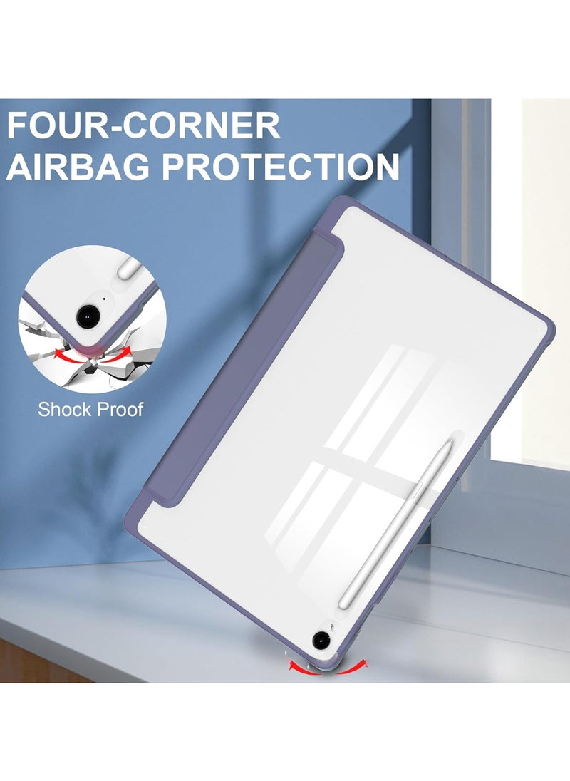Translucent Case Compatible with Samsung Galaxy Tab S10 FE Plus 13.1 Inch (2025) with Transparent Back Cover and Folding Stand Cover with Pen Holder, Automatic Sleep/wake-up (Lavender)